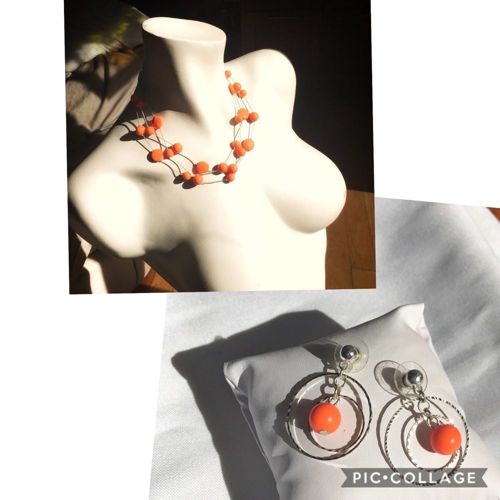 Set Orange Multi Layered Silver Jewelry